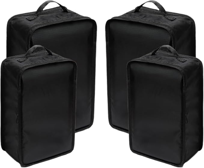 Travel Shoe Bags, Foldable Waterproof Shoe Pouches Organizer-Double Layer (2+2 Black Shoe Bags)