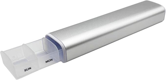 EZY DOSE Slide Pill Organizer, Stylish Medication Storage Case with Durable BPA-Free Plastic with Aluminum Exterior, Large 7-Day Weekly Compartments, Tablets, Vitamins, Compact, 9-Inch, Gray