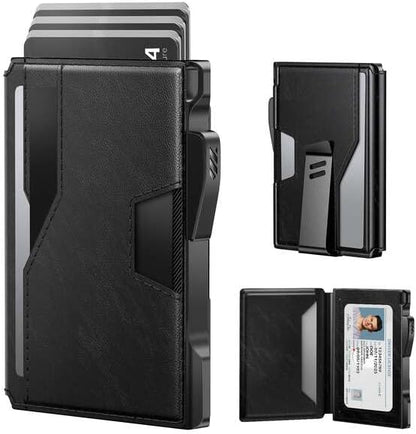 typecase Smart Wallet for Men: Metal Rfid Blocking Card Case, Ultra-Slim Bifold Wallet, Magnetic Card Holder, 9-13 Cards Capacitiy, Smart Pop up Wallet for Men with Money Clip - Black