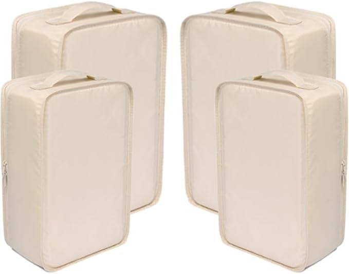 Travel Shoe Bags, Foldable Waterproof Shoe Pouches Organizer-Double Layer (2+2 Cream Shoe Bags)