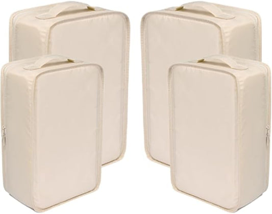 Travel Shoe Bags, Foldable Waterproof Shoe Pouches Organizer-Double Layer (2+2 Cream Shoe Bags)