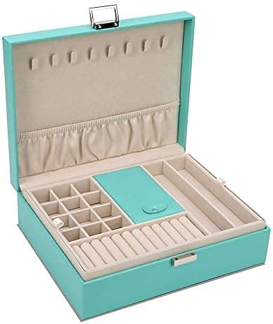 Jewelry Box, Jewelry Organizer Double Layer Jewelry Case Travel Jewelry Storage Organizer for Women Girls Gift/Green
