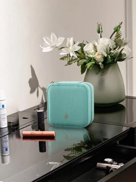 S.Leaf Travel Jewelry Organizer Boxes for Women Small Portable Necklace Earrings Bracelet Rings Travel Case Best Friend Birthday Gifts for Women Trendy (07_Suede_Touch_Mint_Green)