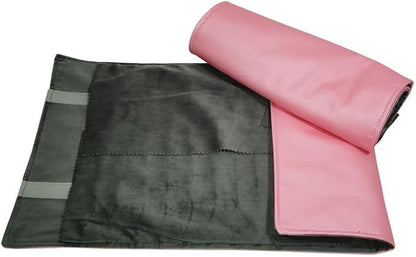 Portable Jewelry Roll Untangled Secure Necklace Travel Storage Bag Displays Holder 16 Chain (Pink PU and gray velvet)