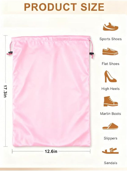 FantasyLife Shoe Bags for Travel, Washable Dust Bags for Storage & Packing, Flannel Shoe Pouch with Drawstring Closure for Purses, Handbags, Shoes & Toys (4, Parfait Pink)