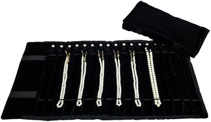Portable Jewelry Roll Untangled Secure Necklace Travel Storage Bag Displays Holder 16 Chain (Black)