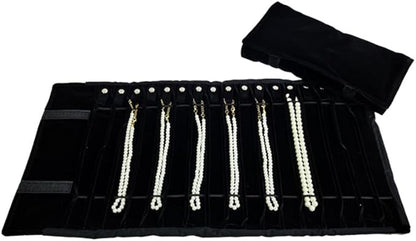 Portable Jewelry Roll Untangled Secure Necklace Travel Storage Bag Displays Holder 16 Chain (Black)