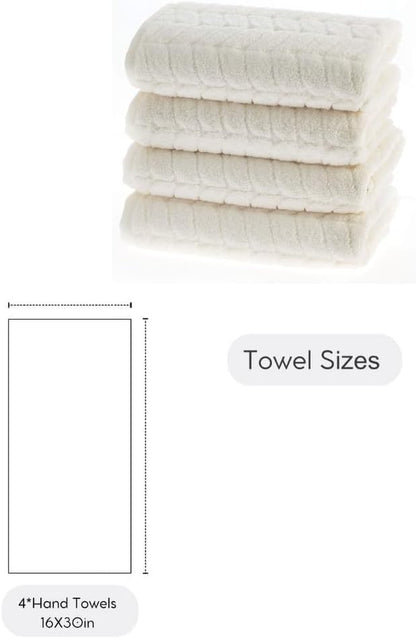 Turkish Cotton Ultra-Soft Plush Absorbent Quick Dry Bathroom Towel Set, Made in Turkey (Cream, 4 Pcs Hand Towel Set)