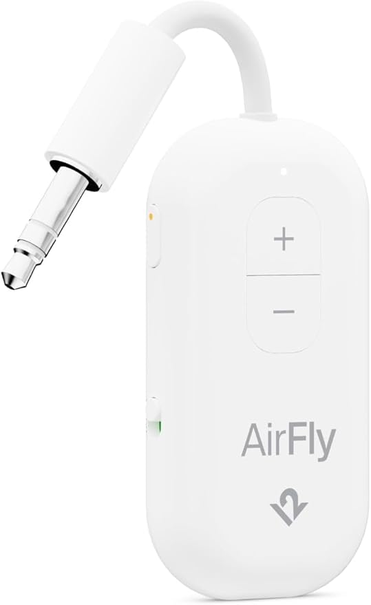AirFly Pro 2 – Bluetooth Adapter for Airplane, Pair 2 AirPods or Wireless Headphones – 3.5mm AUX Bluetooth Transmitter and Receiver for Cars, Boats, Treadmills, TVs– Airplane Travel Essentials, Black