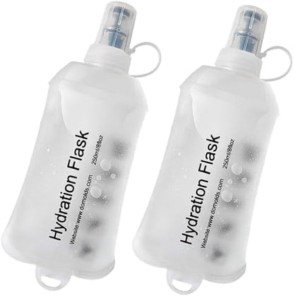 CLINTT 250ml Soft Flask, Foldable Running Water Bottle, TPU Folding Soft Water Flask, BPA-Free Collapsible Flask for Hydration Pack Running Vest, Cycling, Climbing, Hiking - 2Pcs, White