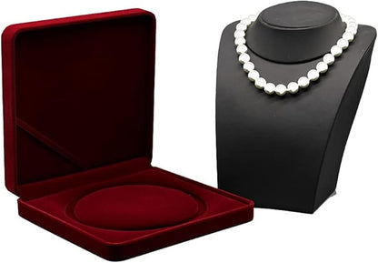 Jewelry Set Velvet Box Necklace Earring Ring Necklace Bracelet Gift Display Case Wedding Jewelry Storage Holder (Red for Pearl Necklace)