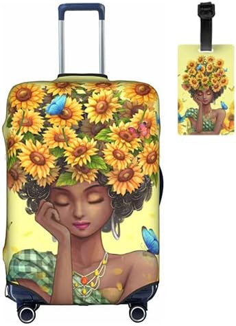 Suitcase Cover Medium African American Afro Black Girl, Anti-scratch, Water Resistant, Easy Access Zippers, 22-24 inch, Floral Pattern