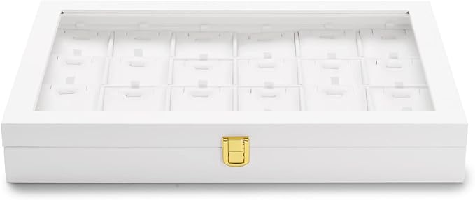 Oirlv White Leather Jewelry Organizer Tray with Acrylic Lid Drawer Insert Jewelry Storage Box with 24 Removable Jewelry Cards Pendant Necklace Display Case Women Gift