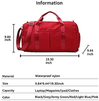 ZUEVI Sports Gym Duffel Bag for Men or Women Waterproof Weekender Travel Bag with Shoes Compartment Dry and Wet Separation for Training Swim Yoga(RED)