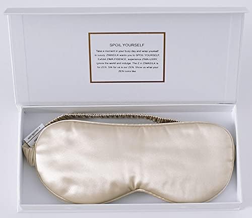 ZIMASILK Adjustable 100% 22 Momme Mulberry Silk Sleep Mask for Sleeping, Filled with Premium Mulberry Silk, Softest & Breathable Eye Sleeping Mask (Beige)
