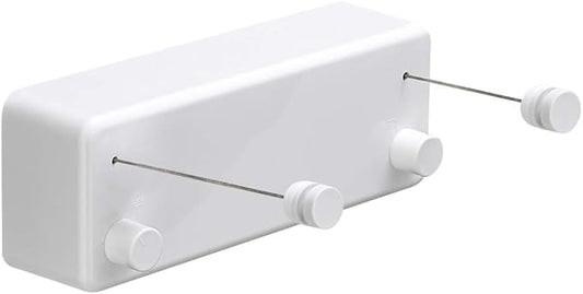 BESy Retractable Clothesline ABS case+Aluminum Dryer with Adjustable Stainless Steel Double Rope String Hotel Style Heavy Duty,Wall Mounted Method, 13.8 Feets,White
