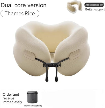 Ultra-Soft Travel Neck Pillow, Ergonomic Design with Contoured Shape, Breathable Fabric,Internal Structure，Travel Blanket Airplane Compact with Bag，Airplane Essentials (Thames Rice)