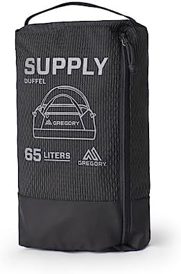 Gregory Supply 65L Adventure Travel/Gear Organization Duffel Bag, Tuckable Backpack Straps, Packable, Water-Repellent, Obsidian Black