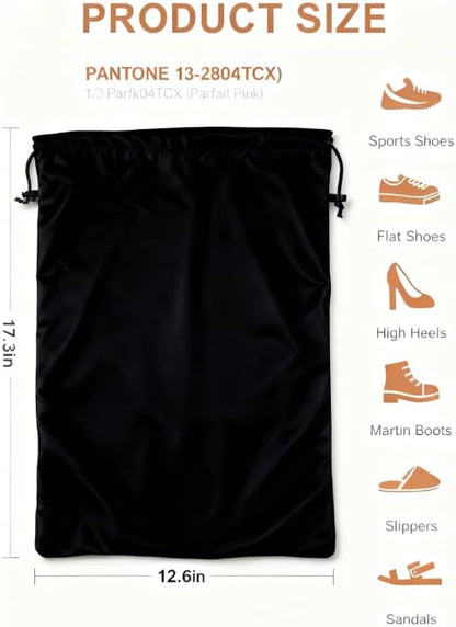 FantasyLife Shoe Bags for Travel, Washable Dust Bags for Storage & Packing, Flannel Shoe Pouch with Drawstring Closure for Purses, Handbags, Shoes & Toys (4, Black Beauty)