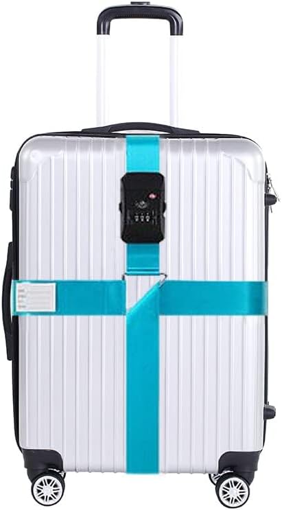 Luggage Straps for Suitcases TSA Approved Heavy Duty Adjustable Travel Belt Cross Suitcase Belts Luggage Tags with Name ID Card Travel Accessories Fit for 20-32 Inch Suitcase (Sky Blue)