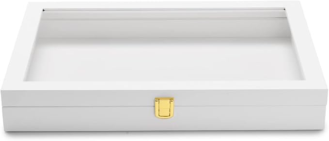 Oirlv White Jewelry Organizer Tray with Acrylic Lid Premium Leather Jewelry Box with Transparent Lid Drawer Insert Big Necklace Display Case(Flat Tray)