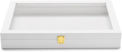 Oirlv White Jewelry Organizer Tray with Acrylic Lid Premium Leather Jewelry Box with Transparent Lid Drawer Insert Big Necklace Display Case(Flat Tray)