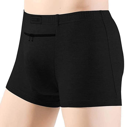 Men's Hide Your Stash Boxer Briefs with Secret Hidden Pocket Underwear, 2 Packs (Black)