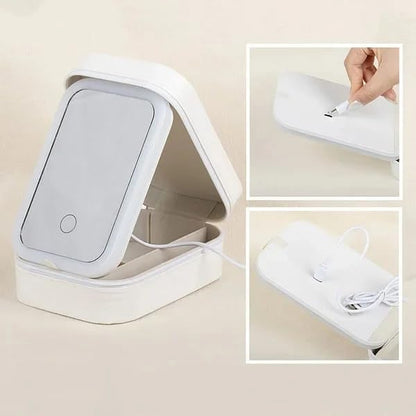 callie Personalized Birth Flower Jewelry Box with Mirror & LED 3 Adjustable Light, Custom Name - Travel Makeup Organizer Box, Birthday Christmas Gift for Women Girls