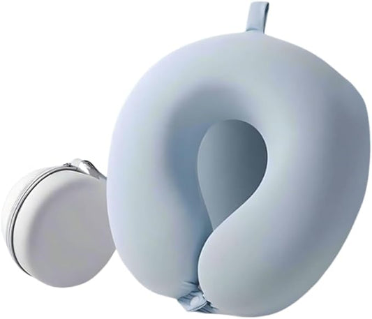 Memory Foam Travel Neck Pillow - Ergonomic & Compact Design for Airplane, Car Rides and Long Journeys (Blue)
