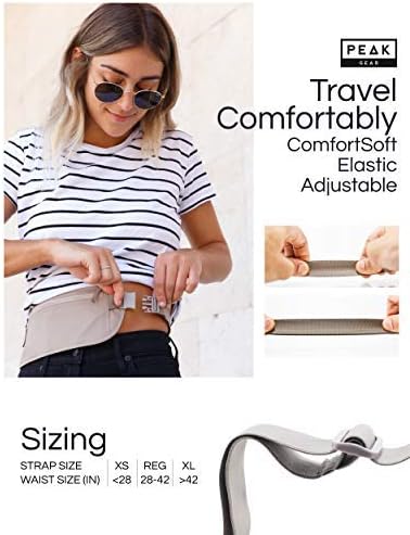 Peak Gear Travel Money Belt. Premium Quality Travel Wallet with RFID Blocking Fabric to Protect Credit Cards, Passports and Documents. Exclusive Theft Protection and 2 Recovery Tags | Beige