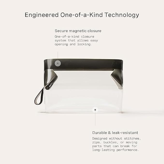 Cadence Parcel - Clear Kit with Magnetic Closure - Durable and Leak-Resistant Travel Toiletry Kit - TSA-Compliant & Modular Design - Hygiene Bag for Travel Essentials - .5 Qt - Ink