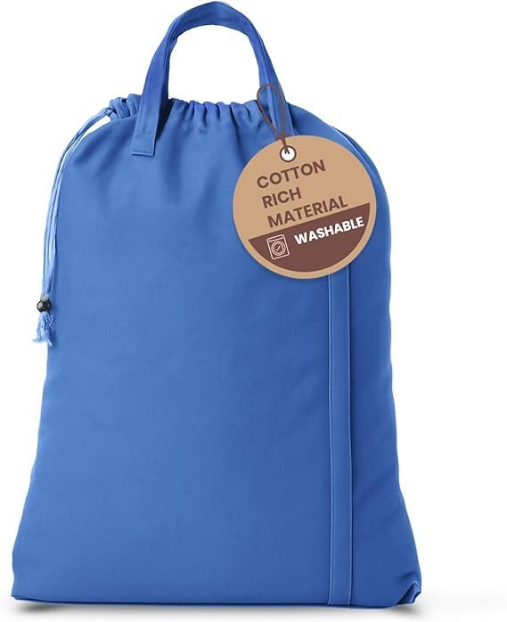 LFH Home Large Premium Cotton Canvas Laundry Bag with Drawstring and Handles Heavy Duty, Multi-Use, and Washable for Home, Travel, College or Storage 24x36 (Pack of 4)-Sky Blue