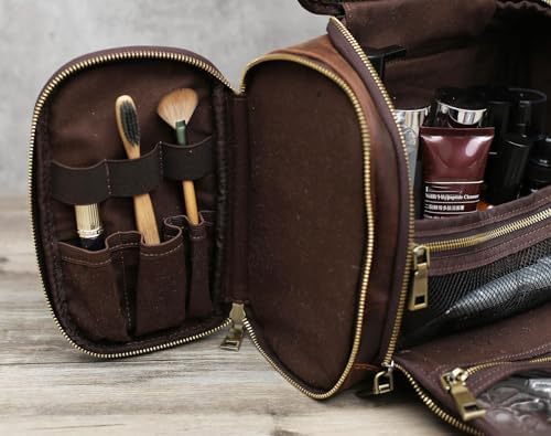 Personalized Leather Toiletry Bag for Men,Genuine Leather Toiletries Organizer,Travel Hanging Toiletry Bag Large Bathroom Shaving Kit Gifts for Dad,Husband,Boyfriend,Groomsmen,Golf,Birthday,Christmas