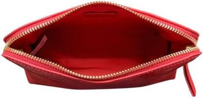 Crimson Rêve Crocodile Cosmetic Bag – Elegant Red Makeup Organizer with Vegan Premium Crocodile Texture, Travel-Ready, Spacious Design
