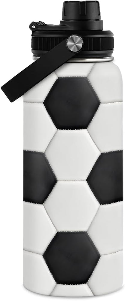 Soccer Water Bottle with Lid - 32oz Insulated Stainless Steel Sport Bottles - Gift for Men Soccer Player Fan Coach