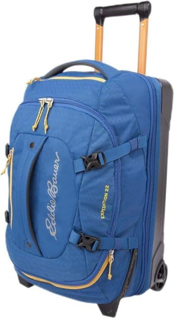 Eddie Bauer Expedition Rolling Duffel Bag with Wheels | Travel | Carry-On | Luggage | Rugged | Durable - True Blue, 22"