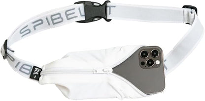 SPIbelt Running Belt for Women Men, Phone Holder for Running, Running Fanny Pack, Holder for Phone, Running Waist Pack, Adjustable Waist, [Fits All Phones]. White with White Zipper