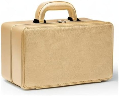 Oirlv Gold Leather Jewelry Box Handmade Travel Jewelry Organizer Storage Case Holder For Girl Lady Earring,Ring,Necklace,Pendant,Watch,Bracelet.(3 layers)