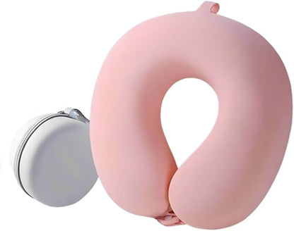 Memory Foam Travel Neck Pillow - Ergonomic & Compact Design for Airplane, Car Rides and Long Journeys (Pink)