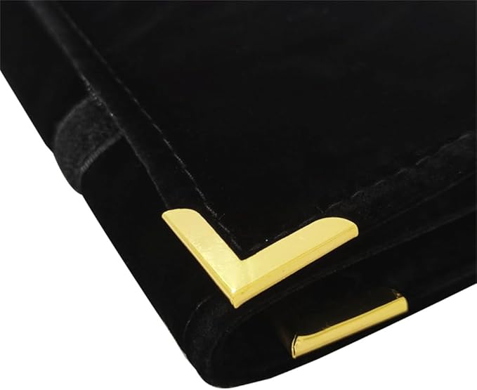 Premium Jewelry Roll Organizer for 16 Necklaces 55cm x 29cm Metal Snap & Velcro Closure - Ideal for Travel and Storage (Black with golden corner)