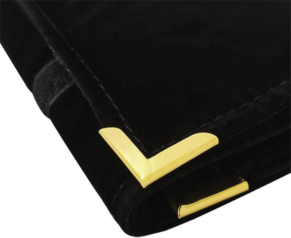 Premium Jewelry Roll Organizer for 16 Necklaces 55cm x 29cm Metal Snap & Velcro Closure - Ideal for Travel and Storage (Black with golden corner)