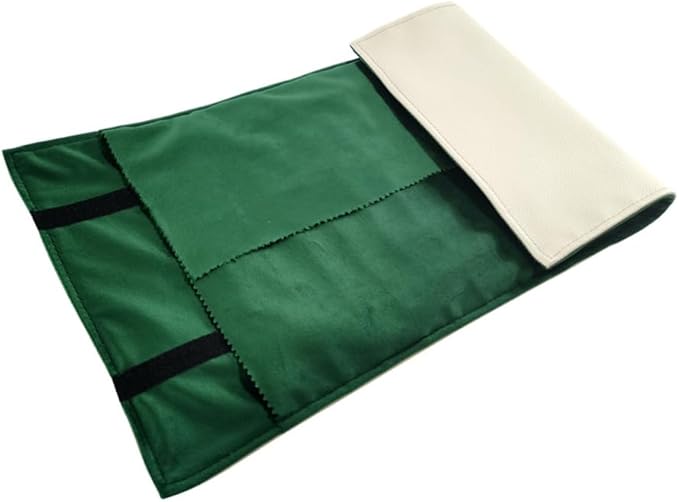 Portable Jewelry Roll Untangled Secure Necklace Travel Storage Bag Displays Holder 16 Chain (gray PU and green)