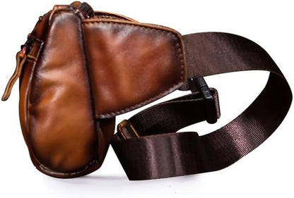 Outdoor Ready Water Resistant Leather Waist Pack for Men Hiking Riding Travel Fanny Bag with Phone Pocket Gifts for Men (Brown&Black)