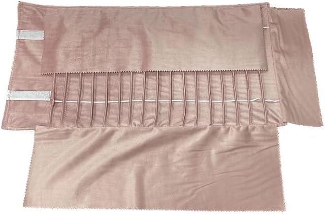 Portable Jewelry Roll Untangled Secure Necklace Travel Storage Bag Displays Holder 16 Chain (gray PU and pink)