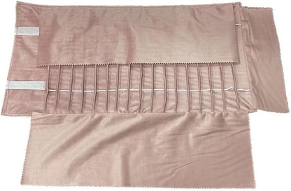Portable Jewelry Roll Untangled Secure Necklace Travel Storage Bag Displays Holder 16 Chain (gray PU and pink)
