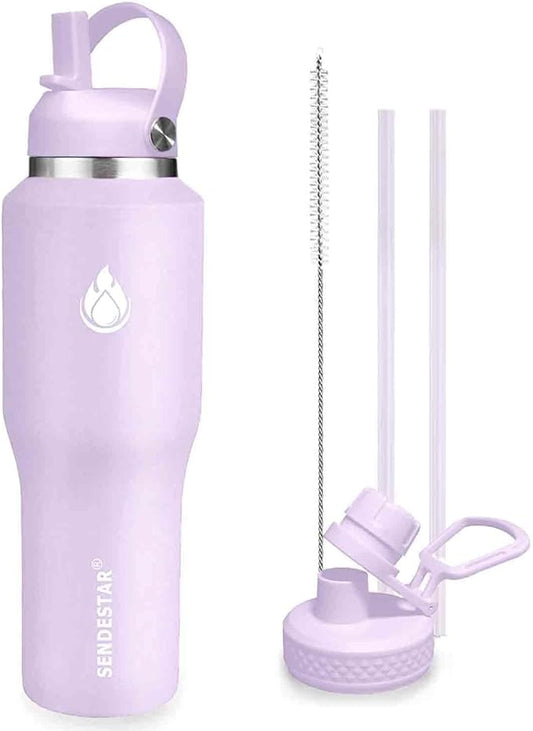 SENDESTAR 40oz Water Bottle Wide Mouth Stainless Steel Vacuum Insulated Double Wall with Straw Lids Fit in Any Car Cup Holder