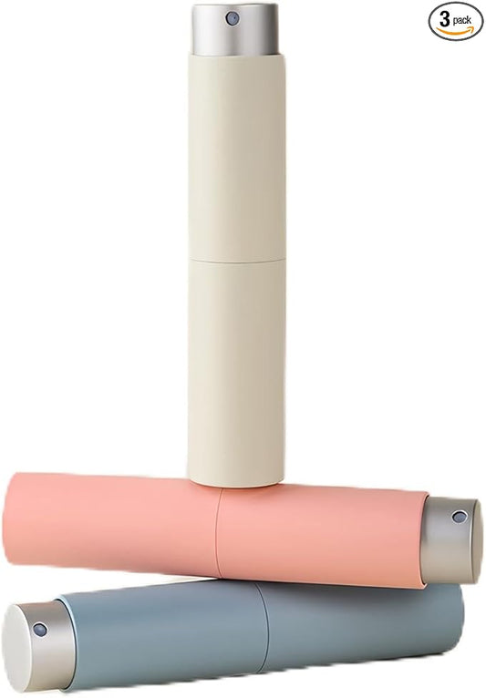LUEXBOX 3 Pack Refillable Perfume Bottle for Travel, 8ml Atomizer Fragance Spray Pump, Pocket Size Mist Dispenser, Leafproof Scent Sprayer (White+Pink+Blue)