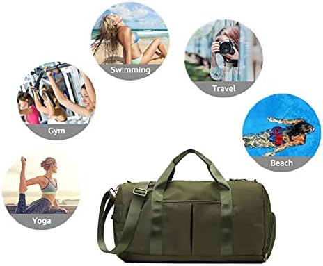 ZUEVI Sports Gym Duffel Bag for Women Waterproof Weekender Travel Bag with Shoes Compartment Dry and Wet Separation for Training Swim Yoga(Army Green)