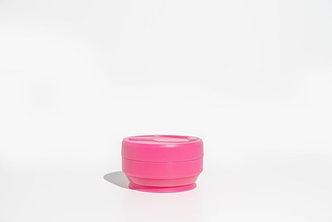 STOJO Collapsible Travel Cup - Reusable To-Go Pocket Size Silicone Bottle for Hot and Cold Drinks - Perfect for Camping - Microwave & Dishwasher Safe (16 Ounce (Pack of 1), Translucent Hot Pink)