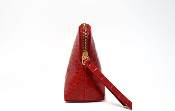 Crimson Rêve Crocodile Cosmetic Bag – Elegant Red Makeup Organizer with Vegan Premium Crocodile Texture, Travel-Ready, Spacious Design